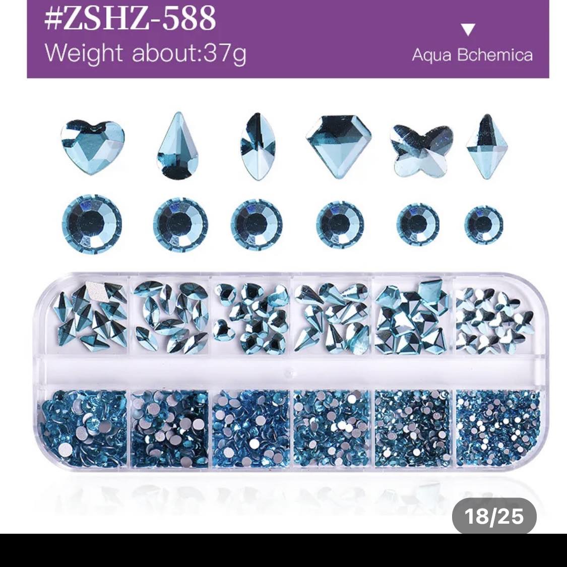 12Grid Box Multi Size Rhinestones Flatback/ AQUA BCHEMICA