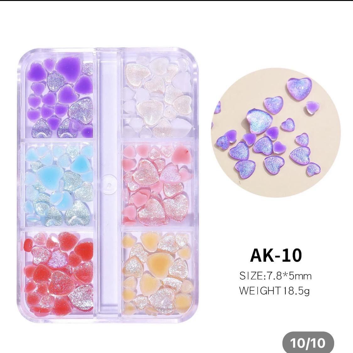 3D RESIN REFLECTIVE LOVE HEART NAILS ART /AK10