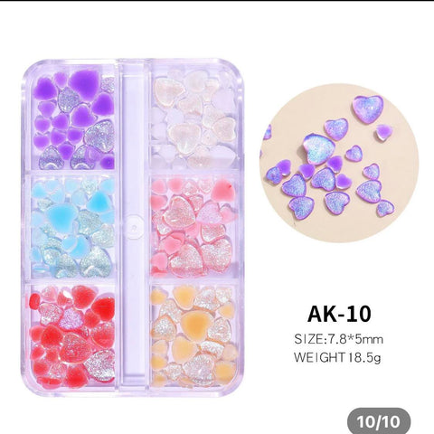 3D RESIN REFLECTIVE LOVE HEART NAILS ART /AK10