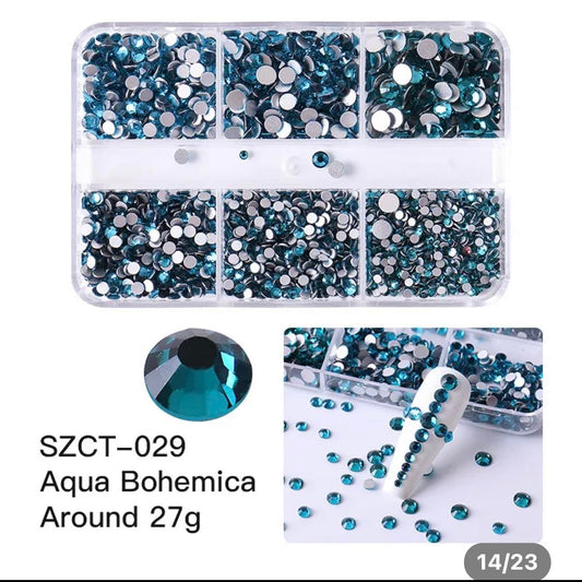 6 Grids In 1Box Mixed Size Crystal 3D Flat Back Nail Art Diamond/ AQUA BOHEMICA