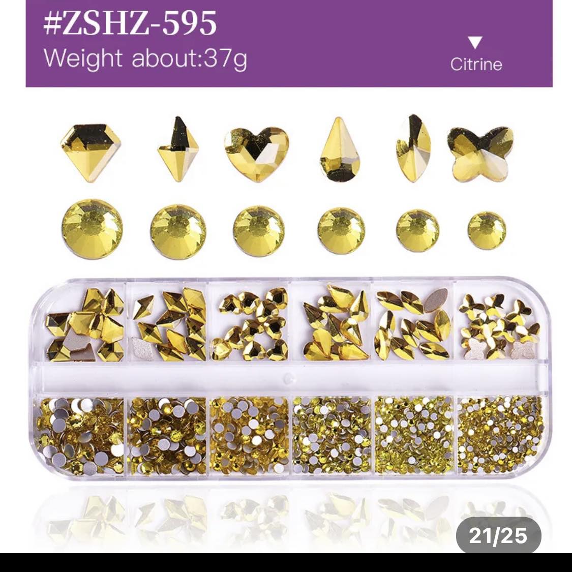 12Grid Box Multi Size Rhinestones Flatback/ CITRINE 595