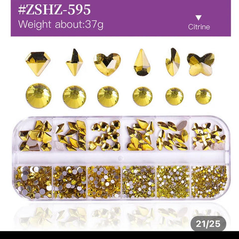 12Grid Box Multi Size Rhinestones Flatback/ CITRINE 595