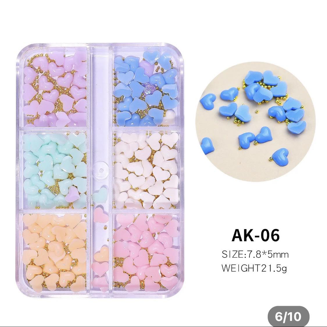 3D RESIN PASTEL LOVE HEART NAILS ART /AK06