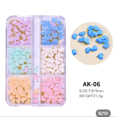 3D RESIN PASTEL LOVE HEART NAILS ART /AK06