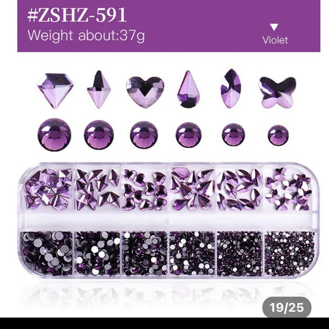 12Grid Box Multi Size Rhinestones Flatback/ VIOLET 591