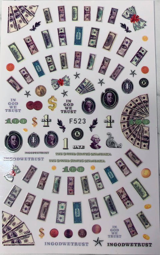 1Pc Money Dollar Wealthy Rich Style Nail Stickers