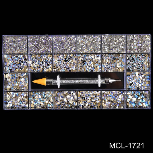 Mixed Multi Shapes Glass Blue Moonlight Fancy Rhinestone Box For Nail Art MCL-1721