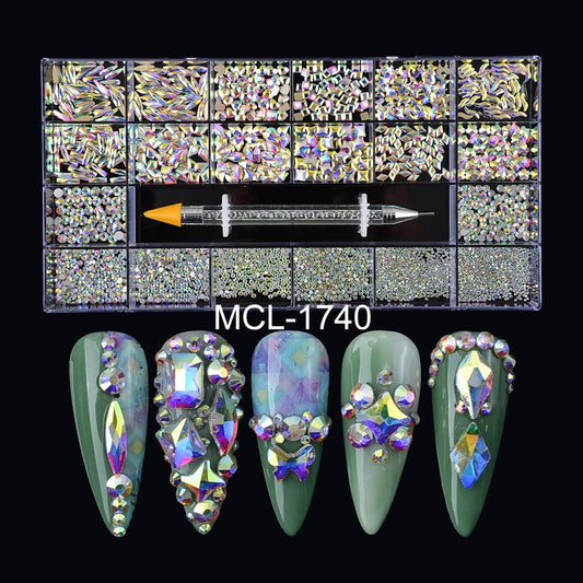 Mixed Multi Shapes AB Glass Fancy Rhinestone Box For Nail Art MCL-1740