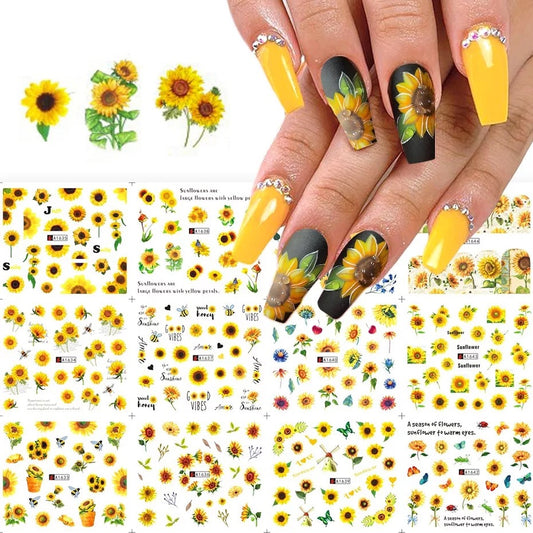 12 Pcs Sunflower Nail Stickers Water Transfer