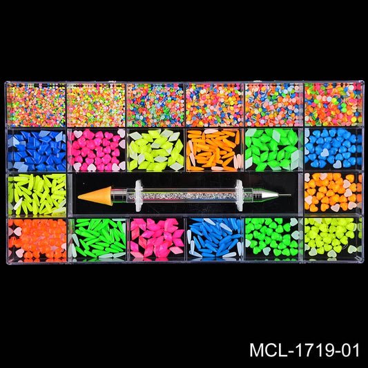 Mixed Multi Shapes Glass Neon Fancy Rhinestone Box For Nail Art MCL-1719-01