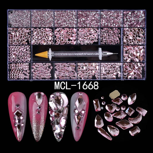 Mixed Multi Shapes Pink Glass Fancy Rhinestone Box For Nail Art MCL-1668