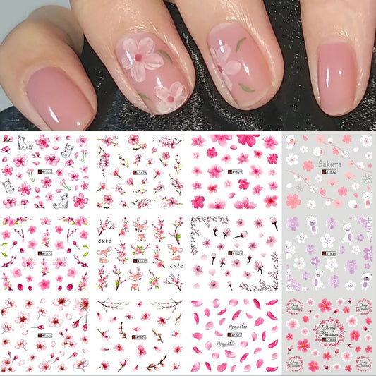 12 Pcs Flower Nail Stickers Water Transfer