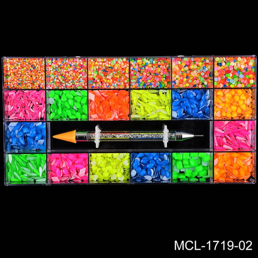 Mixed Multi Shapes Glass Neon Fancy Rhinestone Box For Nail Art MCL-1719-02