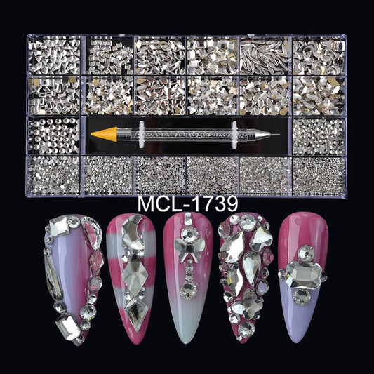 Mixed Multi Shapes Crystal Glass Fancy Rhinestone Box For Nail Art MCL-1739