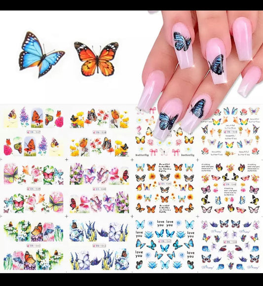12 Pcs Butterfly Nail Stickers Water Transfer