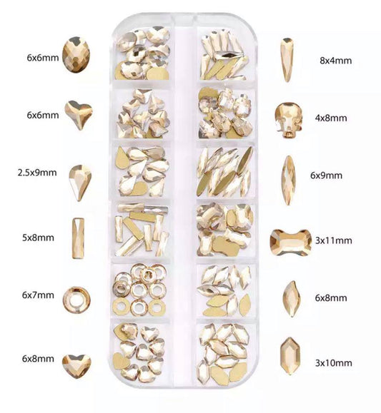 MIX SHAPE NAIL ART RHINESTONE FLAT BACK GLASS STONES- CHAMPAGNE 1