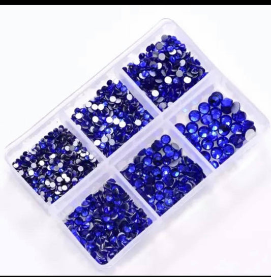 6 Grids In 1Box Mixed Size Crystal 3D Flat Back Nail Art Diamond Gem Shinny #13 Sapphire