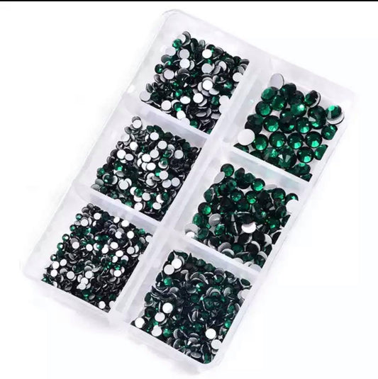 6 Grids In 1Box Mixed Size Crystal 3D Flat Back Nail Art Diamond Gem Shinny #16 Emerald