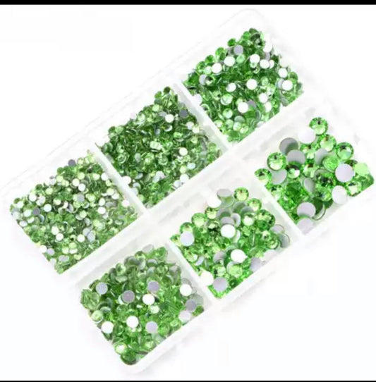 6 Grids In 1Box Mixed Size Crystal 3D Flat Back Nail Art Diamond Gem Shinny #14 Peridot