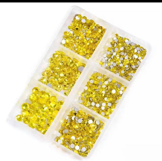 6 Grids In 1Box Mixed Size Crystal 3D Flat Back Nail Art Diamond Gem Shinny #12 Lime