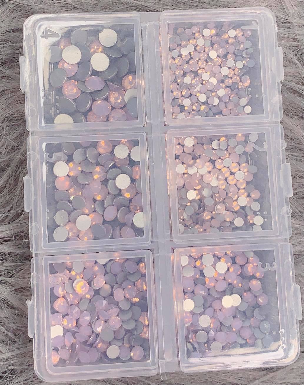 6 Grids In 1Box Mixed Size Crystal 3D Flat Back Nail Art Diamond Gem Shinny #19 Pink Opal