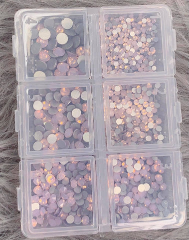 6 Grids In 1Box Mixed Size Crystal 3D Flat Back Nail Art Diamond Gem Shinny #19 Pink Opal