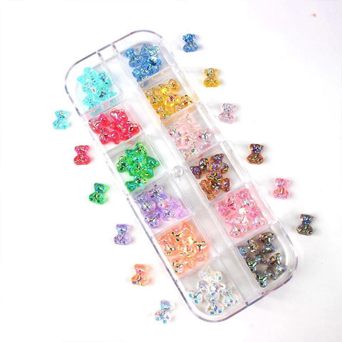 60PCS 3D CUTE BEAR AURORA RESIN NAIL ART