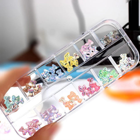 60PCS 3D CUTE BEAR AURORA RESIN NAIL ART