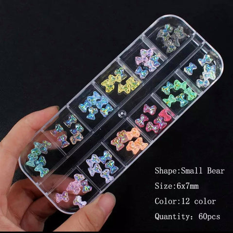 60PCS 3D CUTE BEAR AURORA RESIN NAIL ART