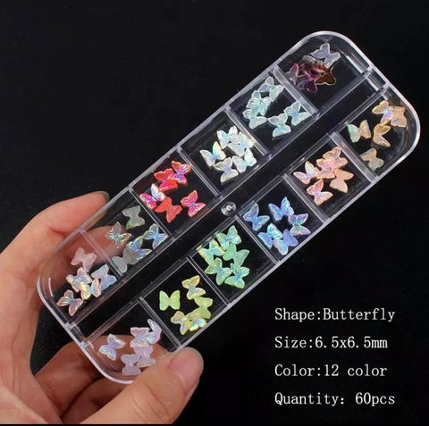 60PCS 3D BUTTERFLY AURORA RESIN NAIL ART