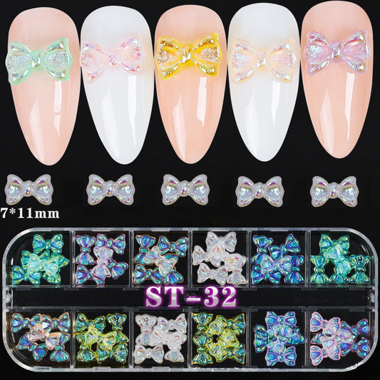 60PCS 3D BOW TIES AURORA RESIN NAIL ART ST32