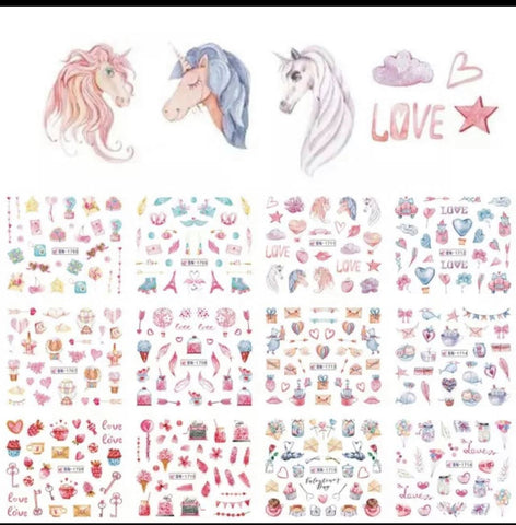 12Pcs Unicorn Nail Stickers Water Transfer/BN1713