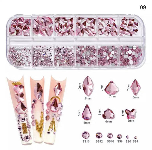 1 Box SS6-SS20 Mix Sizes White Opal Glass Nail Rhinestone Glitter Strass 3D  Crystal Nail Art Rhinestone Flatback Glass Nail art Decoration Color 09