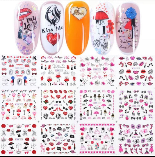 12Pcs Valentine Nail Stickers Water Transfer/BN1077