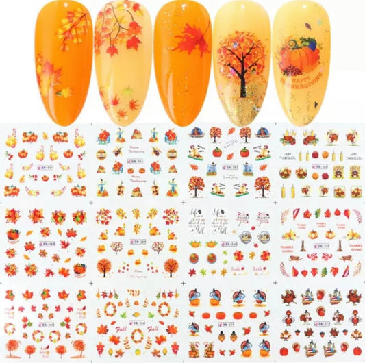 12Pcs Autumn Nail Stickers Water Transfer/BN369