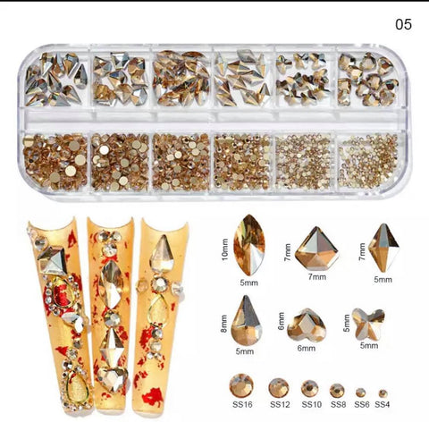 12Grid Box Multi Size Rhinestones Flatback / Champagne 05