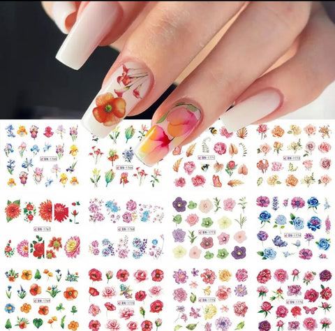 12 Pcs Flower Nail Stickers Water Transfer/BN1773
