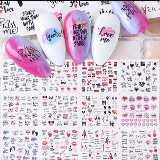 12 Pcs Love Heart  Nail Stickers Water Transfer/BN1497