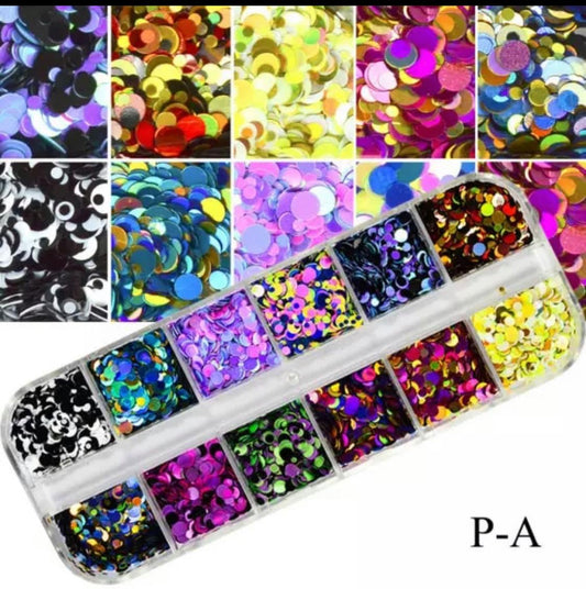 12 Grids Round Colorful Flake Glitter/PA