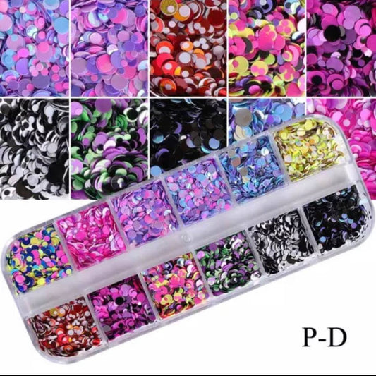 12 Grids Round Colorful Flake Nail Glitter/PD