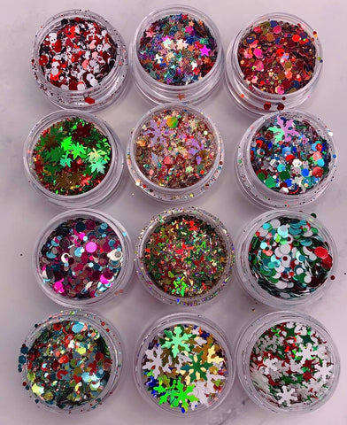 12pcs Christmas Nail Glitter