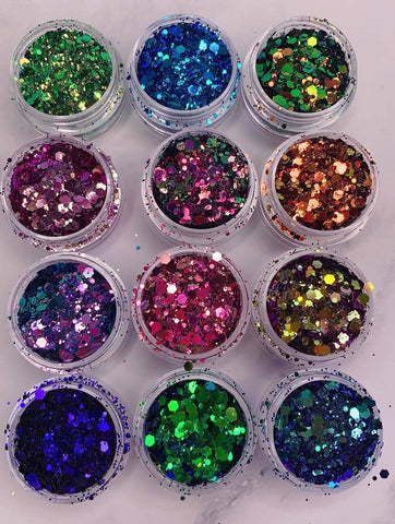 12pcs Hexagon Chunky Nail Glitter