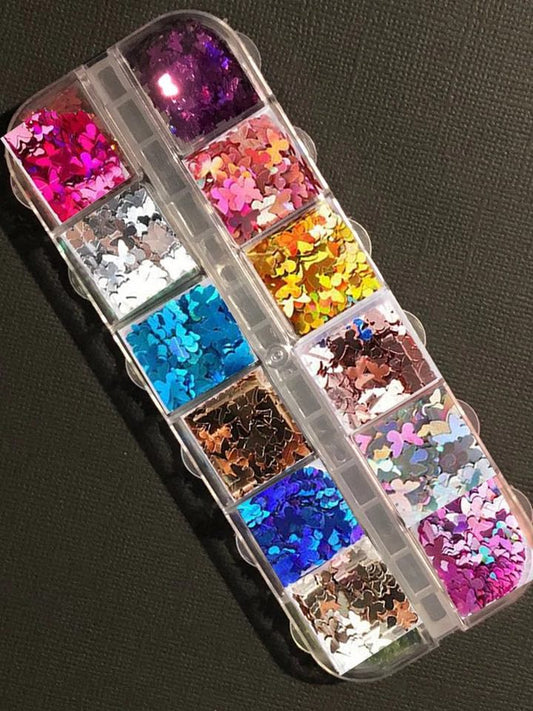 12 Grids Holographic Glitter Shiny Butterfly Flakes