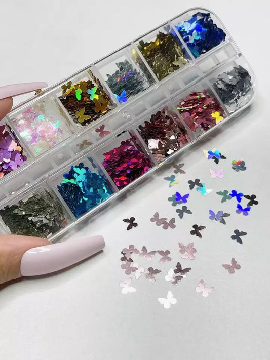 12 Grids Holographic Glitter Shiny Butterfly Flakes