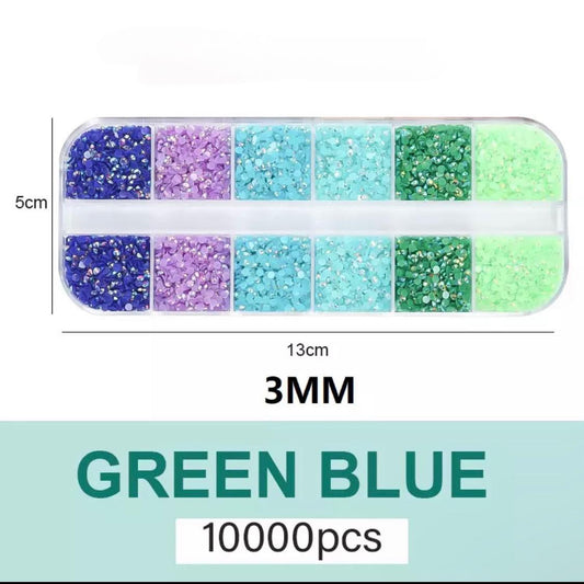 MIXED COLOR AB PIXIE JELLY RHINESTONES FAT BACK/ GREEN BLUE