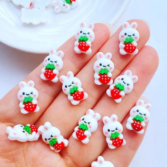 5PCS MINI STRAWBERRY RABIT CHARMS