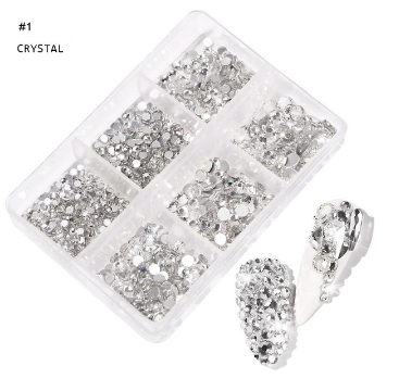 6 Grids In 1Box Mixed Size Crystal 3D Flat Back Diamond Gem Shinny #1 CRYSTAL