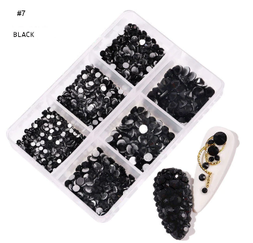 6 Grids In 1Box Rhniestones Mixed Size Crystal  3D  Flat Back Nail Art Diamond Gem Shinny Rhinestone #7 BLACK