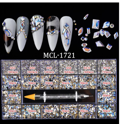 Mixed Multi Shapes Glass Blue Moonlight Fancy Rhinestone Box For Nail Art MCL-1721